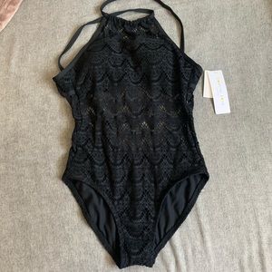 NWT Black One piece halter lace swimsuit 👙